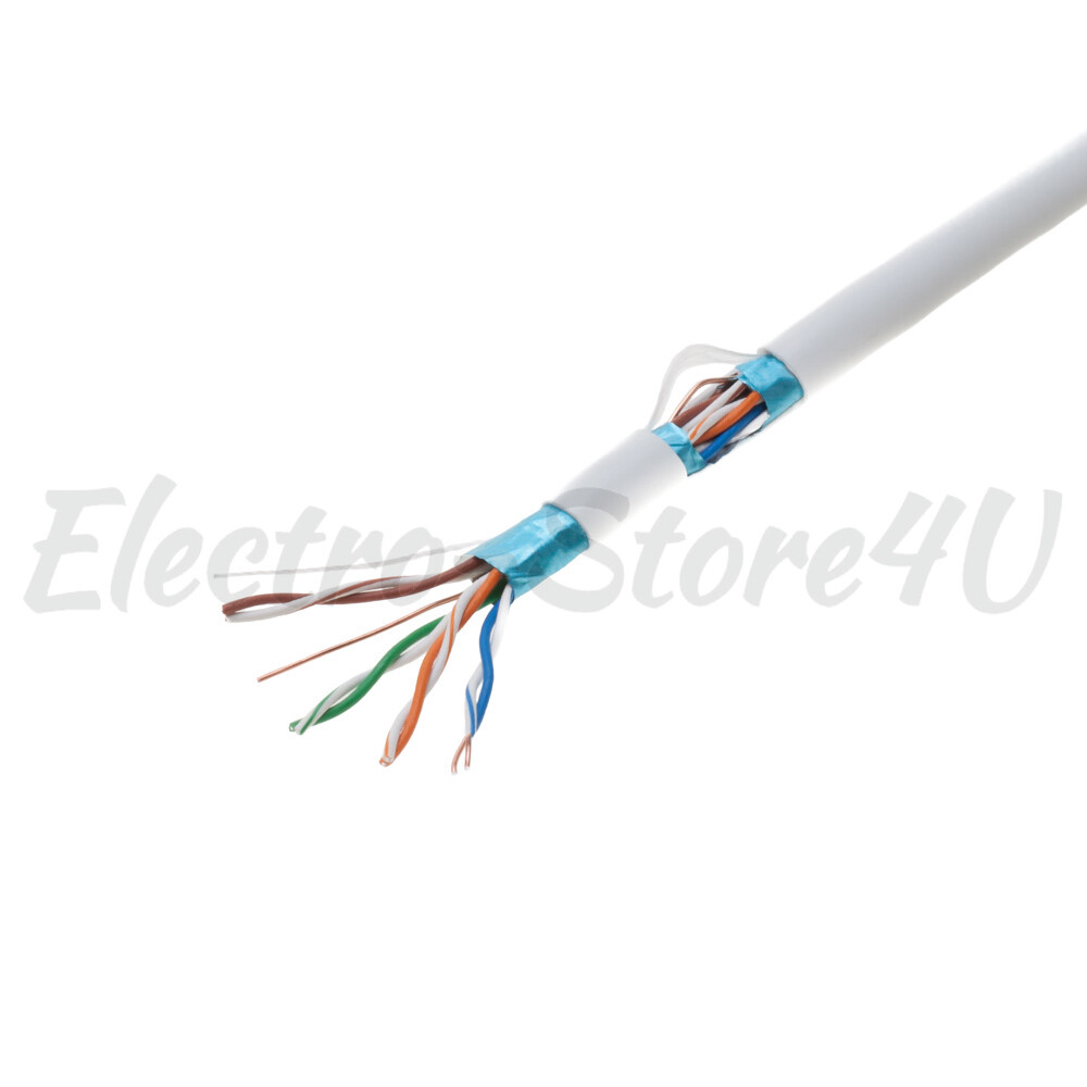 Shielded 1000ft Cat5e Cable White Network FTP Solid Ethernet Lan 24AWG Bulk Wire
