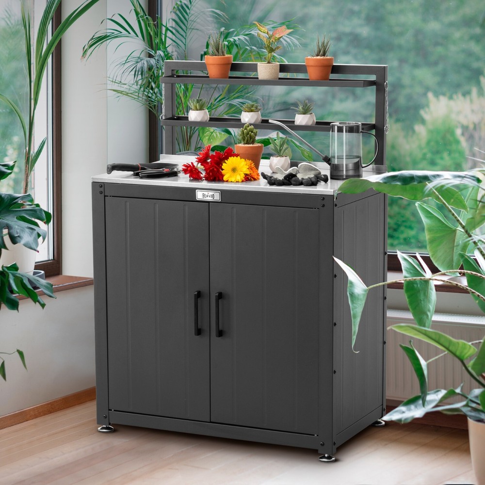 Feasto Garden Potting Bench with Storage Cabinet with Elevated Rack