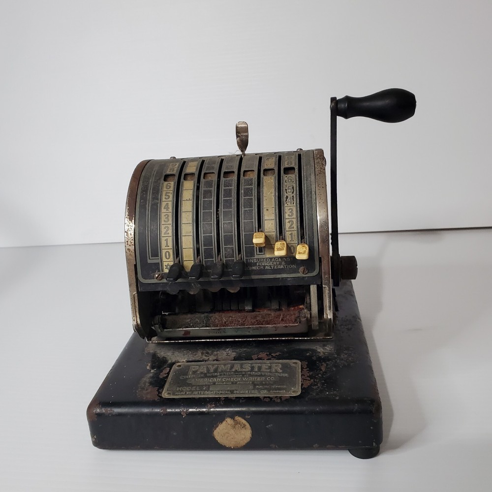 Paymaster Model Y Check Writer And Protector 7 Column Black Vintage American