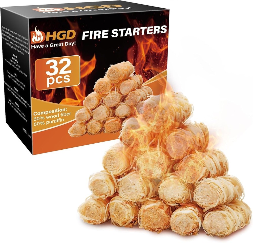 32 Pcs Waterproof Fire Starters - Quick Lighting for BBQ, Campfire & More