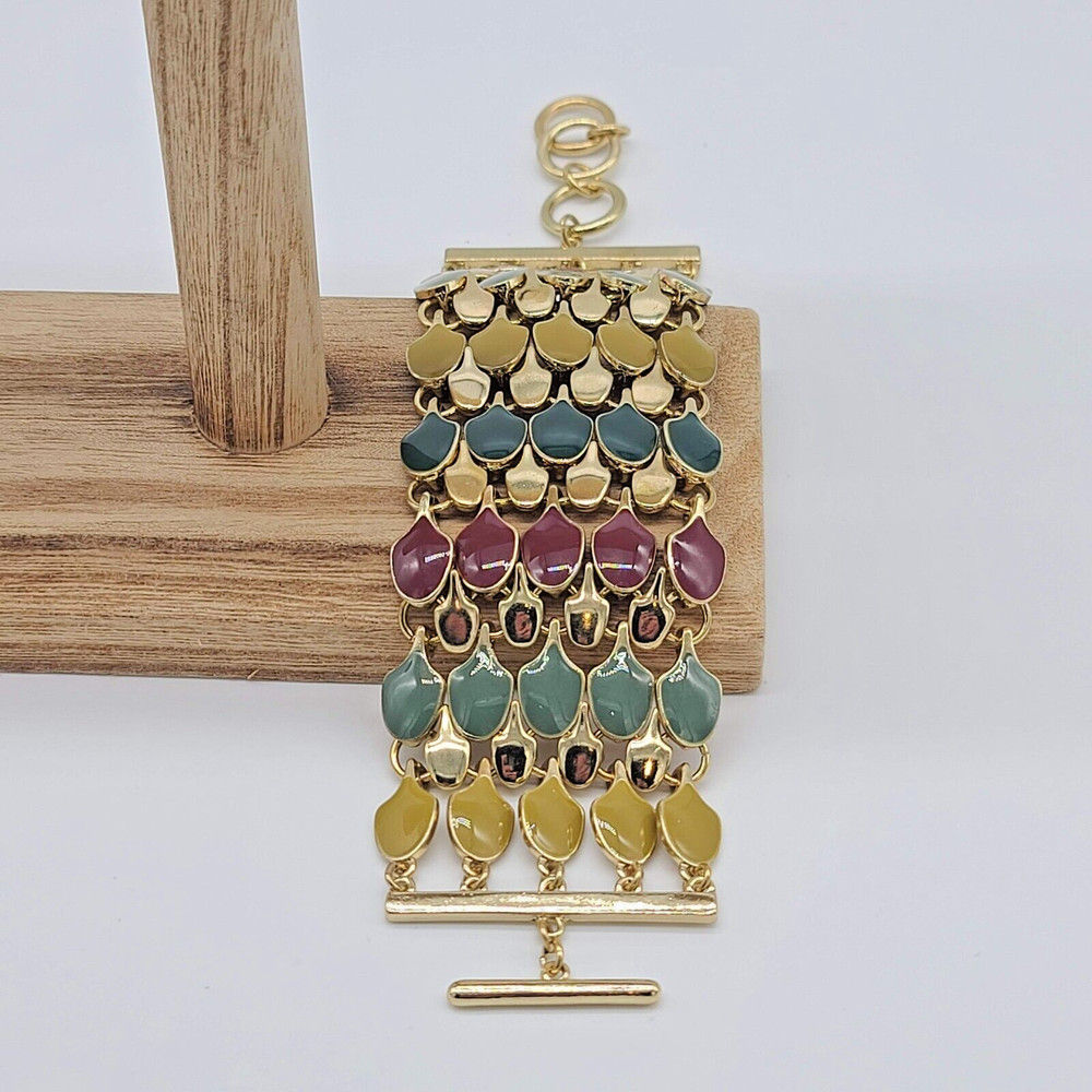 7 Charming Sisters "Status Update" Multicolor Enamel & Gold Toggle Bracelet