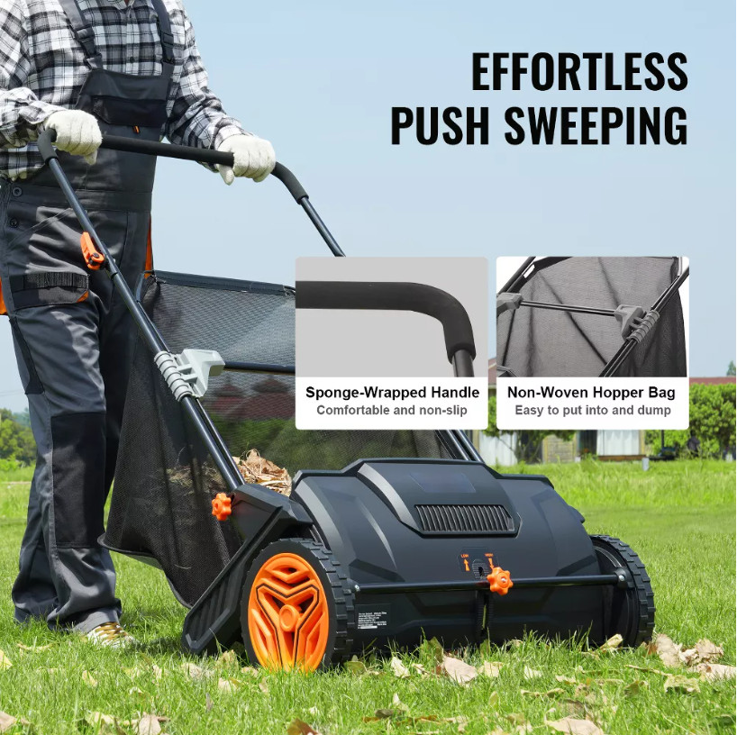 VEVOR Push Lawn Sweeper, 21inch Leaf & Grass Collector