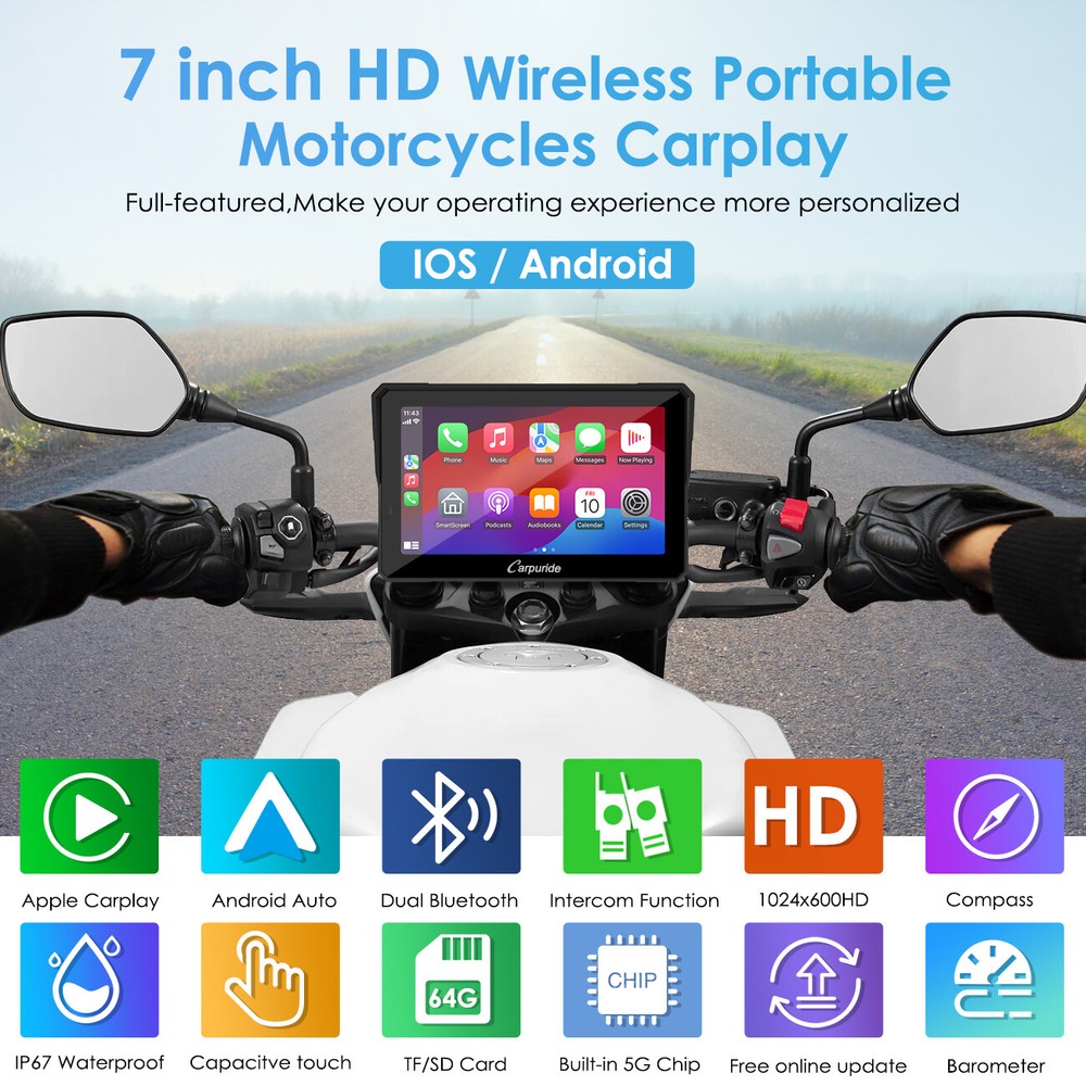Carpuride W702Pro Wireless Carplay Android Auto Waterproof Touchscreen For Motor
