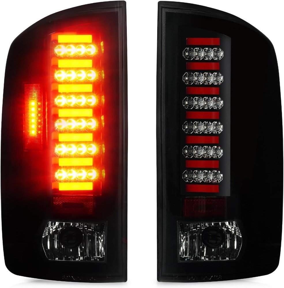 LED Tail Light Assembly Compatible with Dodge Ram Black Smoked 2002-2006 RAM