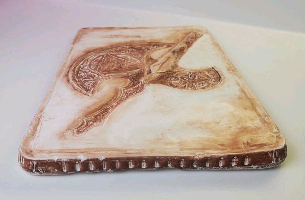 Primitive Axe Carved Chalkware Wall Plaque Signed Vintage