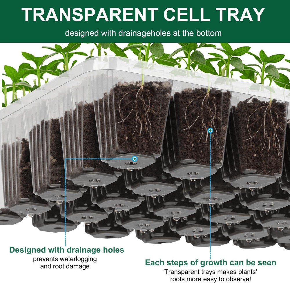 5 Pack Seed Starter Tray Seed Starter Kit 200 Cells Total Tray with Adjustabl...