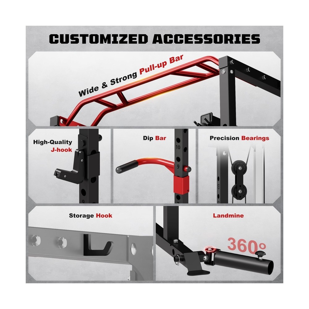 Power Cage, 2000LBS Multi-Function S11 Power Rack with LAT Pulldown, Squat Ra...