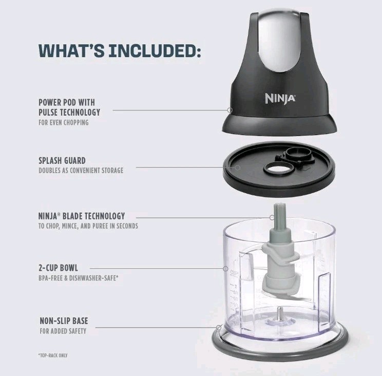 Ninja Push Function Food Chopper 2-Cup 200W Black