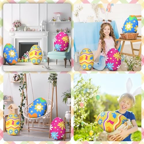 Thinkday 3 Pcs Easter Eggs Pillow Soft Plush Easter Eggs Shaped Pillow with PP