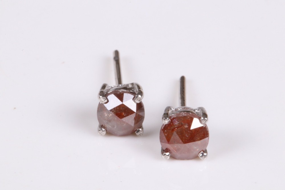 5.0mm Natural Red Round Rose Cut Diamond stud, Four Prong Sterling Silver Stud