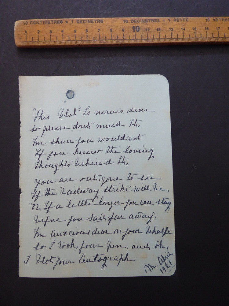 Poem 1921 Railway Strike reference scrap book page penmanship