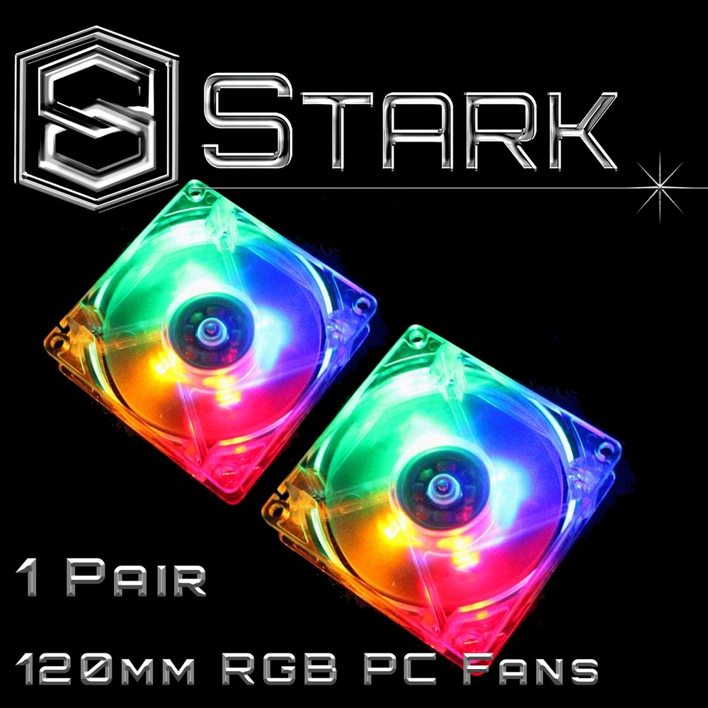 RGB 120mm 4-LED Quad Light Neon PC Computer Case Clear Cooling Fan Mod x2