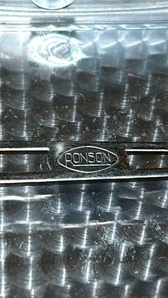 Vintage Ronson Mastercase Etched Silver Tone Cigarette Case Lighter. 4x3x1/2”