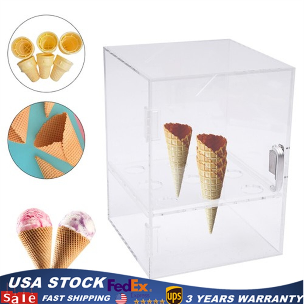 9 Holes Acrylic Ice Cream Cone Cabinet Egg Roll Display Waffle Cone Storage Case