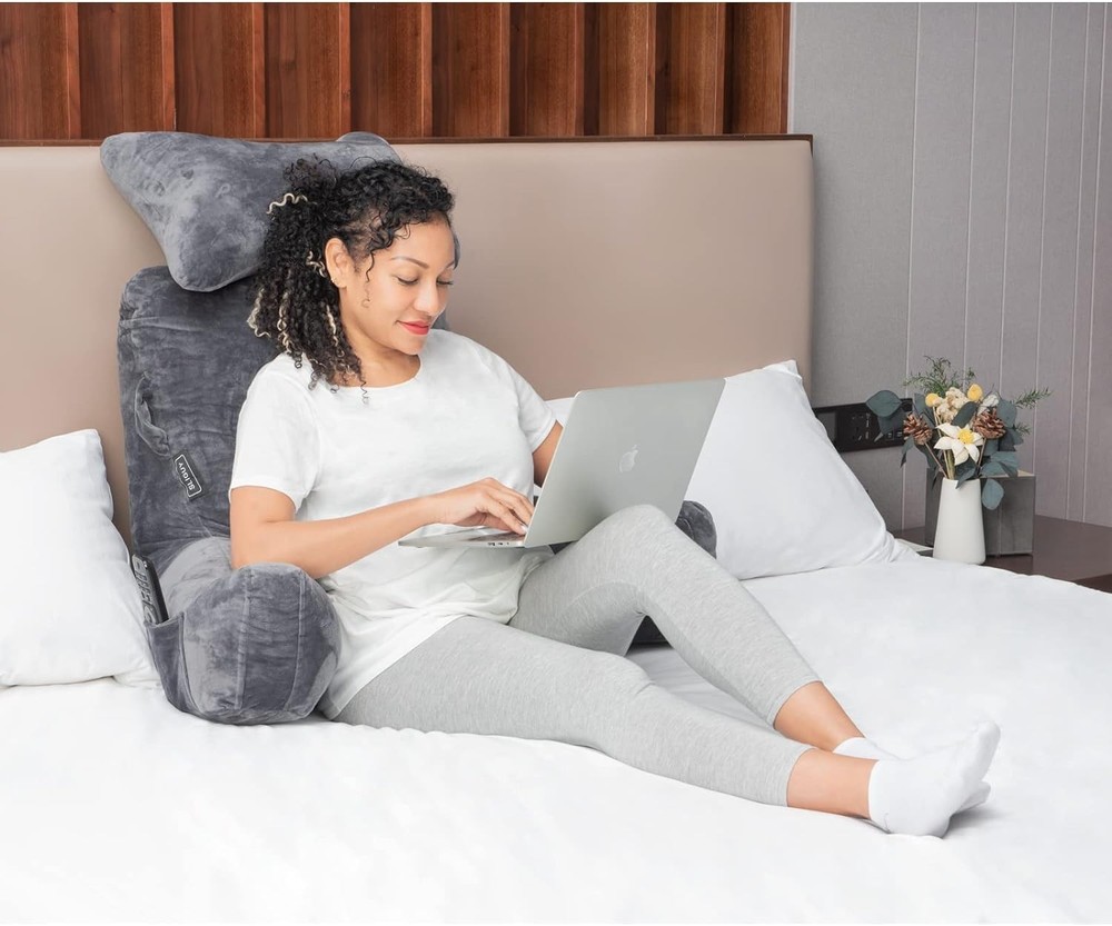 SLIGUY Reading Pillow Extra Large 31" Bed Rest with X-Large, Dark Grey
