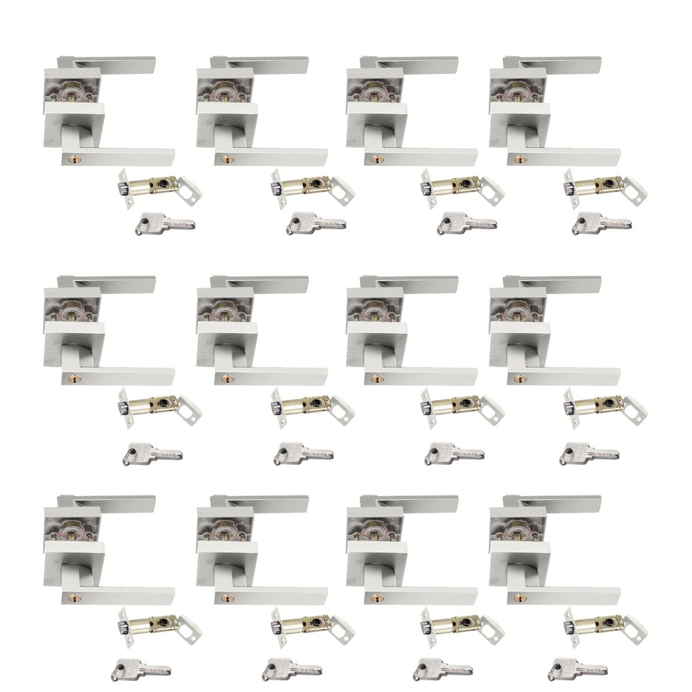 12pcs Silver Square Door Lever Handle Privacy Passage Interior Lock
