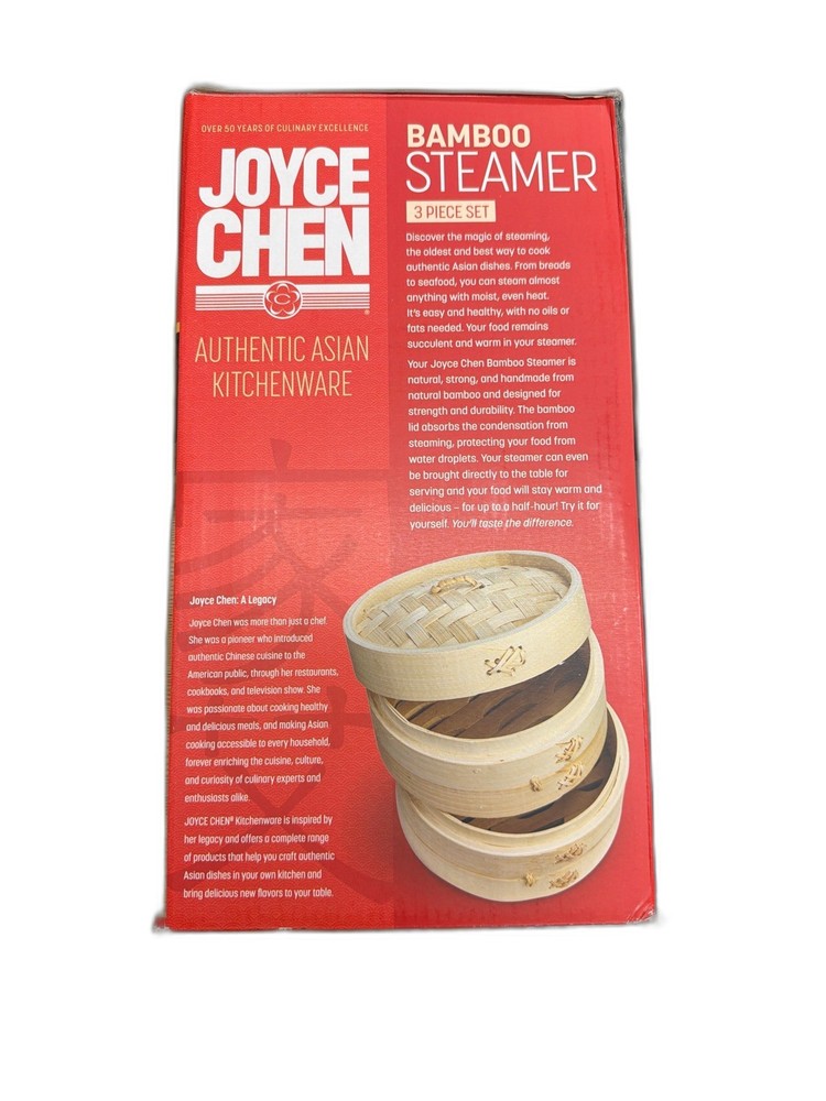 Joyce Chen 12 in. Natural Bamboo 3-Tier Steamer Baskets