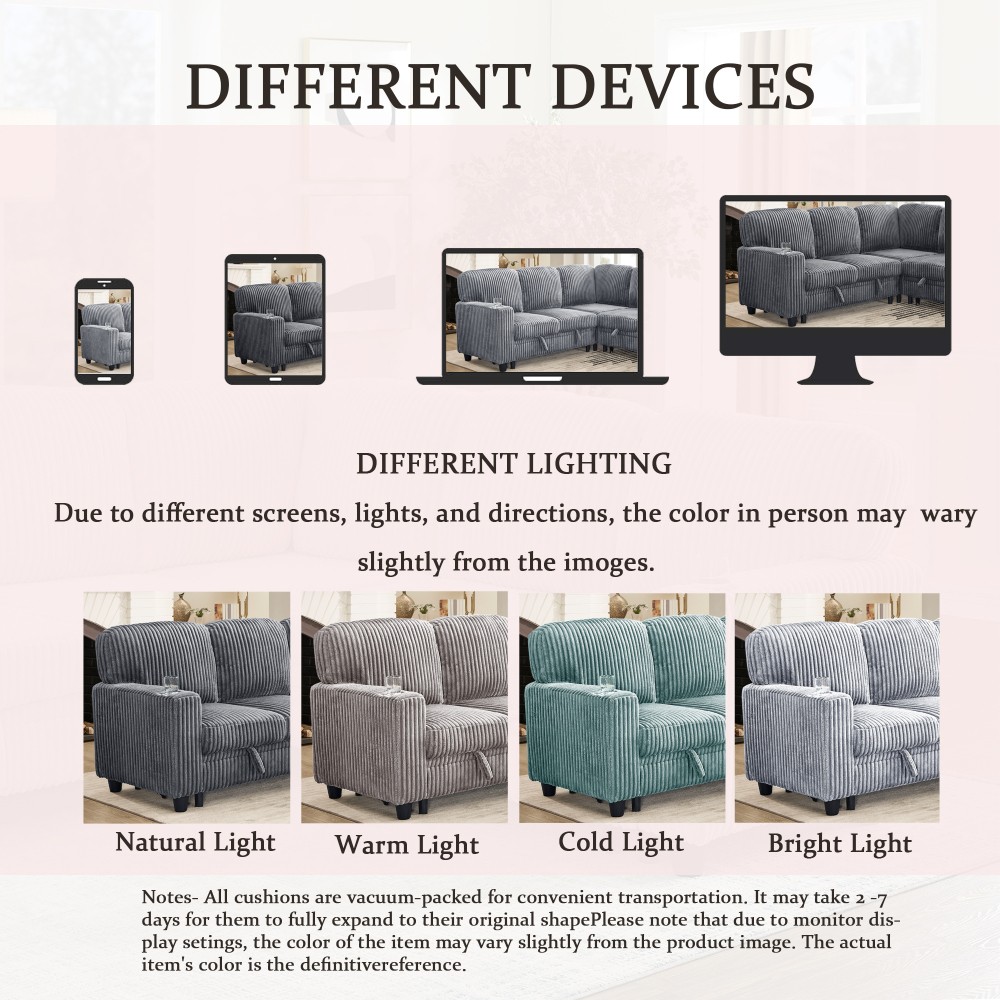 5-Seat L-Shaped Sectional Sofa Bed w/ Pull-Out Bed & USB Charging, Grey