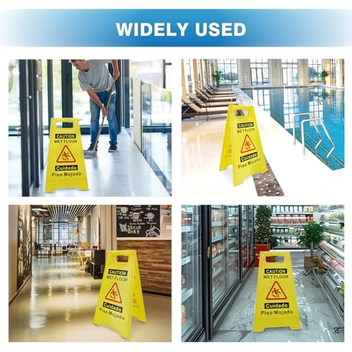 2 Pack Caution Wet Floor Sign, 17.5" Height, Bright Yellow, Double-Sided A