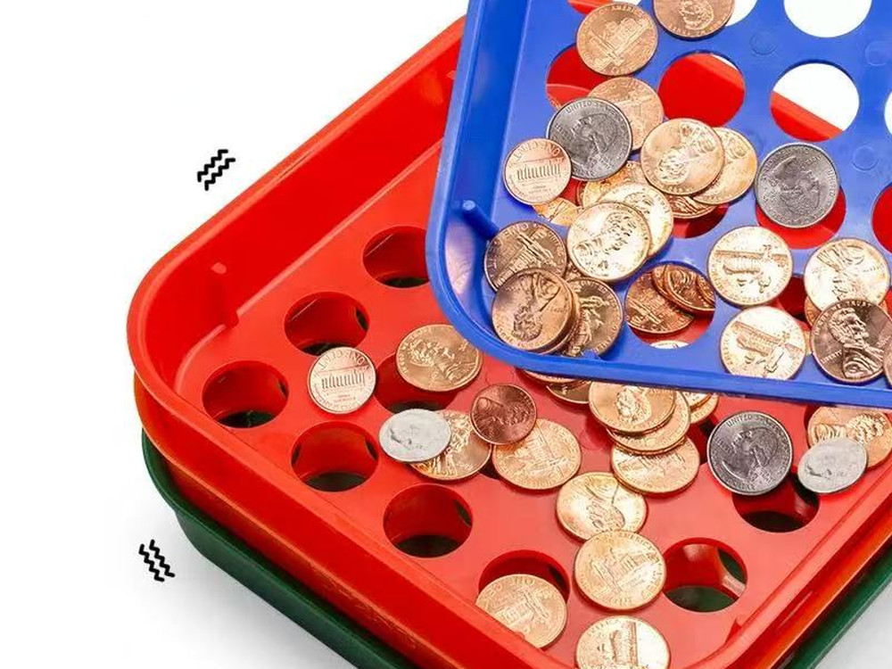 Stackable Coin Sorting Tray 4‑Color Plastic Sorter Set – Tubes Not Included
