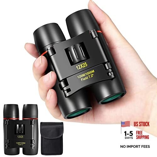 Mini Pocket Binoculars Compact, Small Lightweight Foldable for 12X25 Black