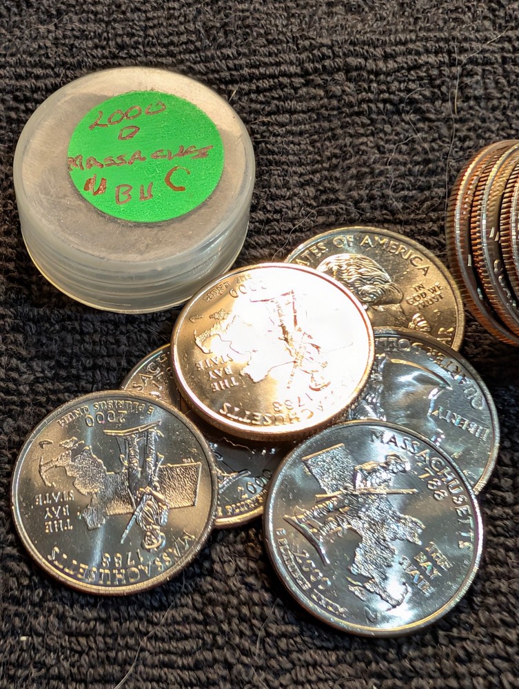 2000 D BU Massachusetts State Quarter from US Mint sewn bag