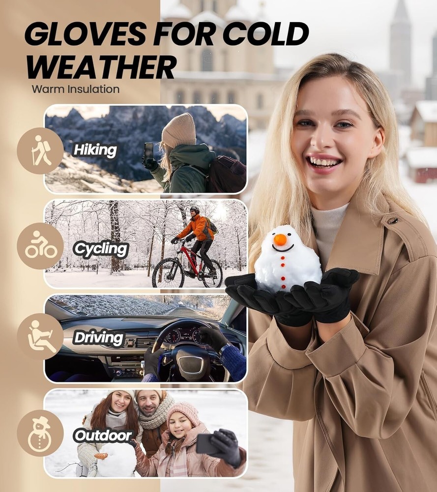 Winter Gloves With Warm Soft Lining Windproof Anti-slip for Daily - M