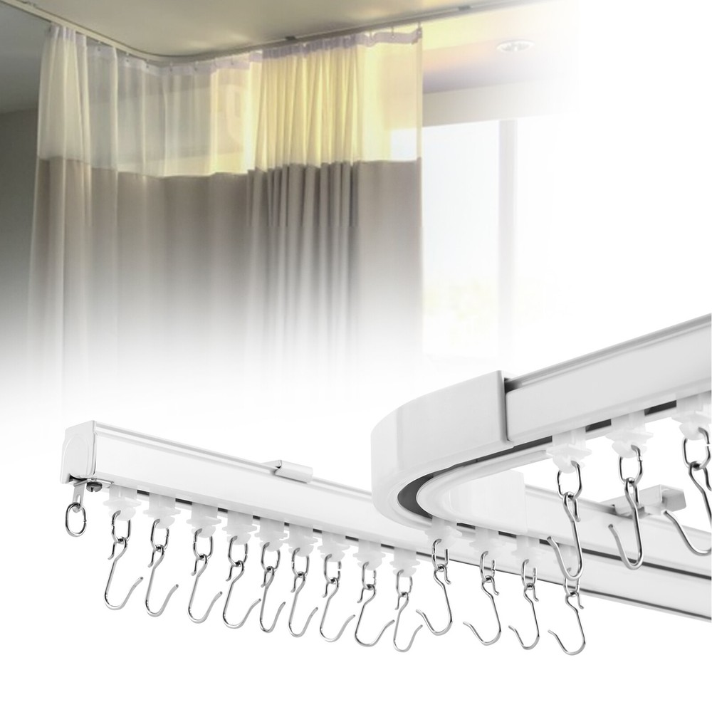 12ft-18ft Ceiling Curtain Track Set Ceiling Mount Room Divider Rail with Hooks