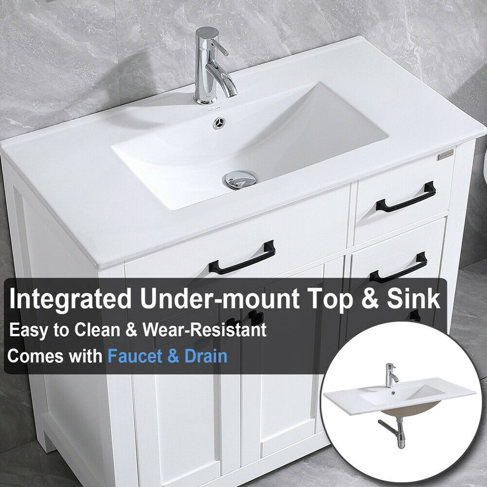 36" Bathroom Vanity Cabinet Undermount Ceramic Sink Shaker Vanity Free Standing
