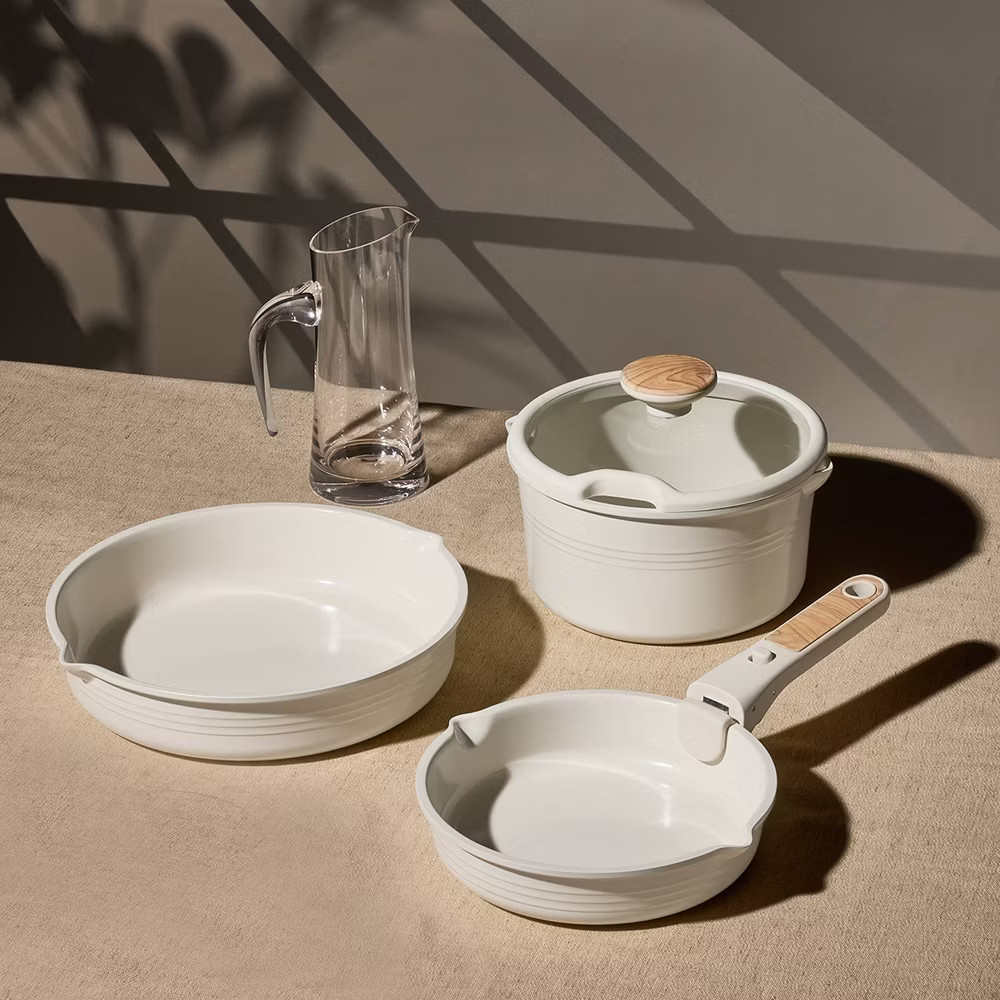 Carote 10pc Ceramic Nonstick Cookware Set with Detachable Handle Cream