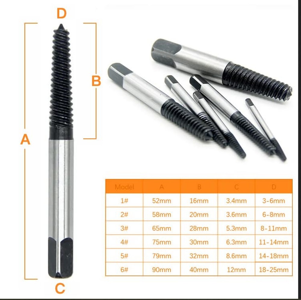 6PCs Damaged Screw Extractor Kits, Chrome-vanadium Steel Stripped Screw Extra...