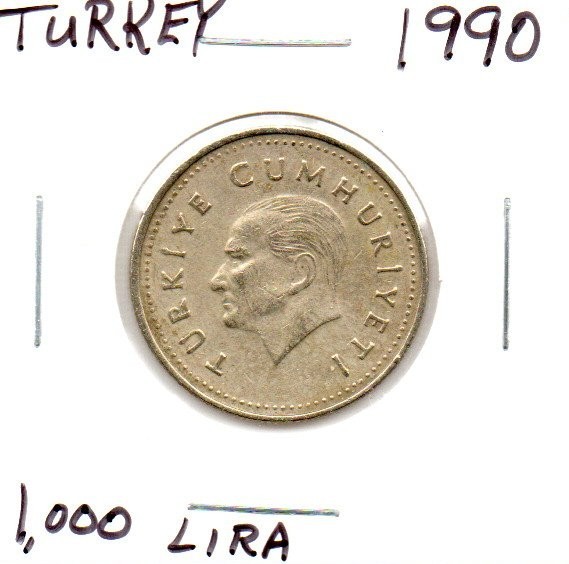 Turkey 1000 Lira Coin KM997 1990