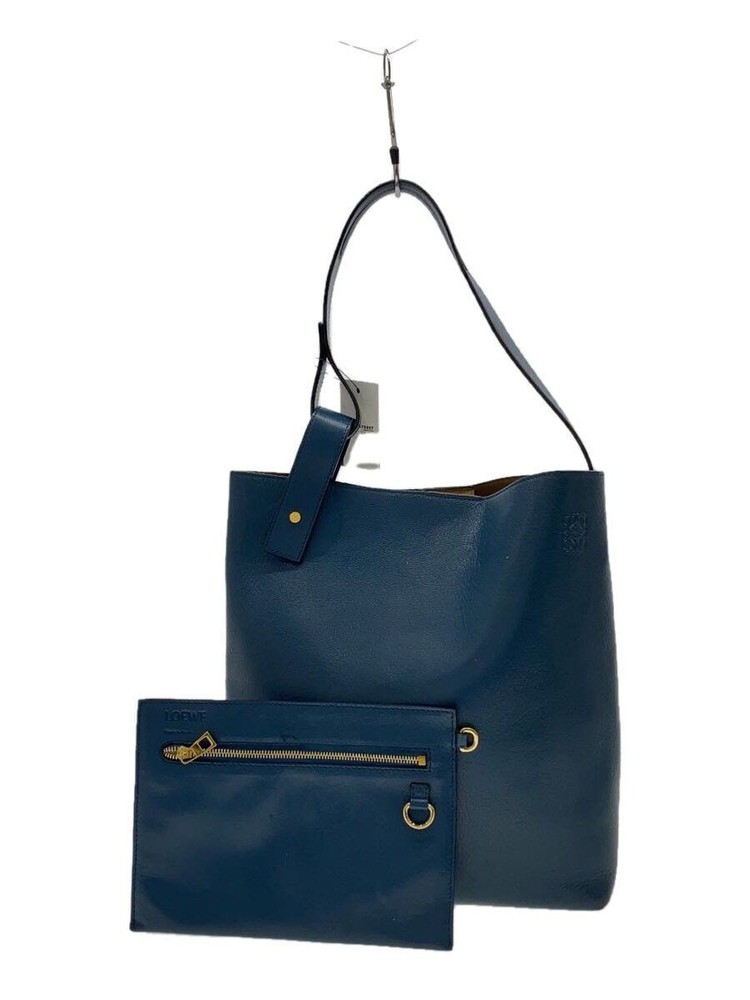 LOEWE shoulder bag leather Navy plain Used