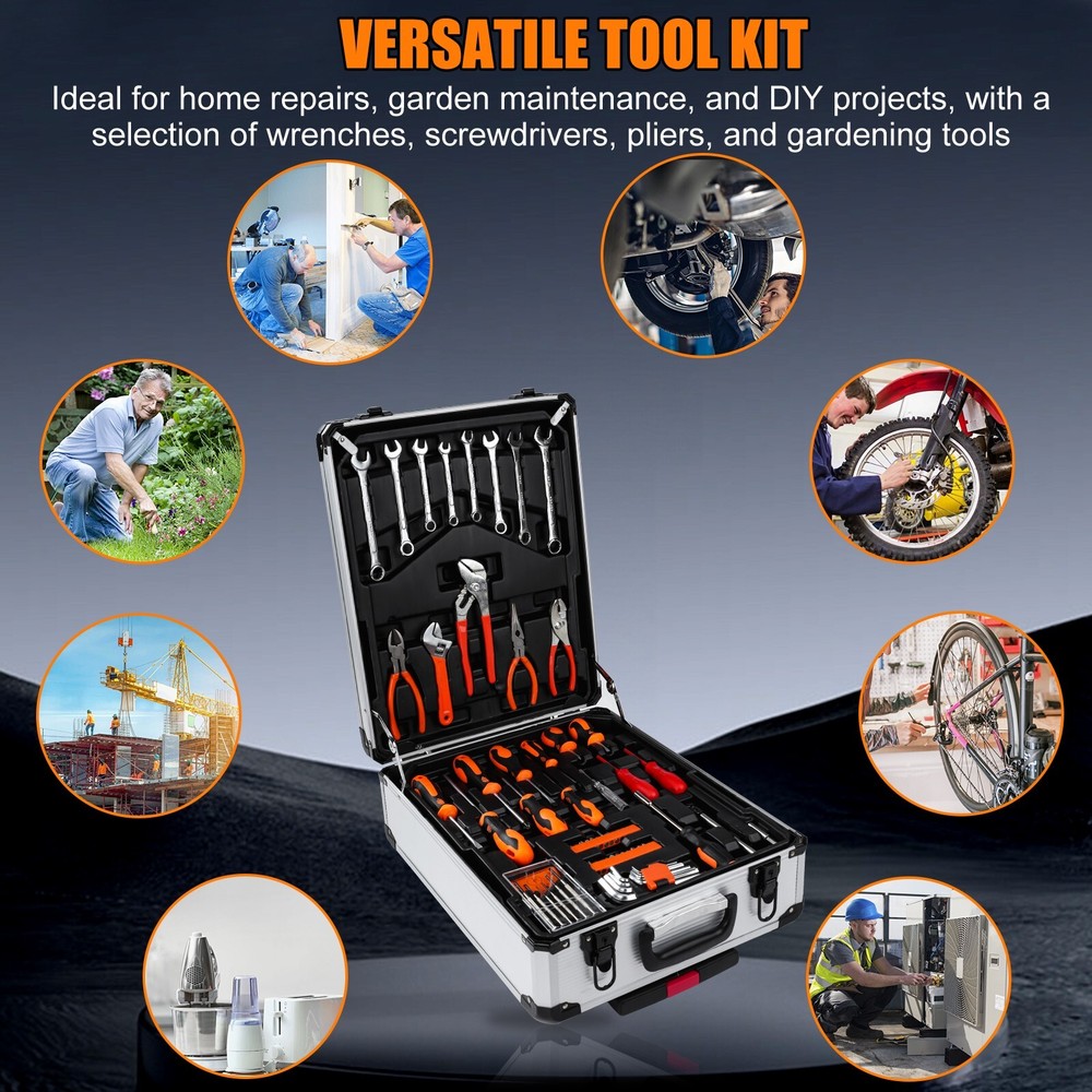 187-Piece Auto & Home Tool Kit with Rolling Box - Mechanic & DIY Set