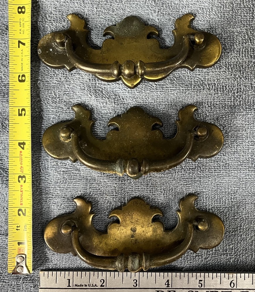 Vintage Drawer Handle Pulls - Large Drop Bail Pull Handles - Brass - Set of 3