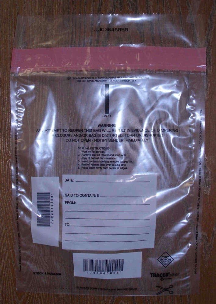 10x13 Tamper Evident Plastic Deposit Bags - Clear