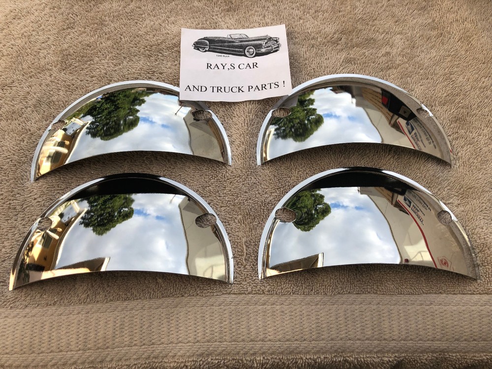 CHROME METAL VINTAGE STYLE HALF MOON HEAD LIGHT COVERS ( 4-HEADLIGHTS )