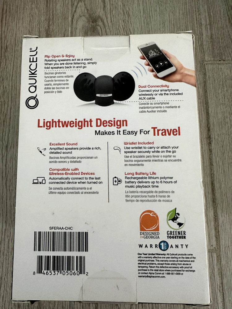 Quikcell SFERAA Bluetooth Portable Speaker Flips Open To Speaker Stand black