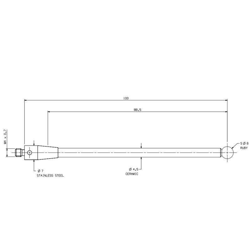 CMM Touch Probe M4 Thread 6mm Ruby Ball Point Ceramic Stem 100mm for A-5000-3712