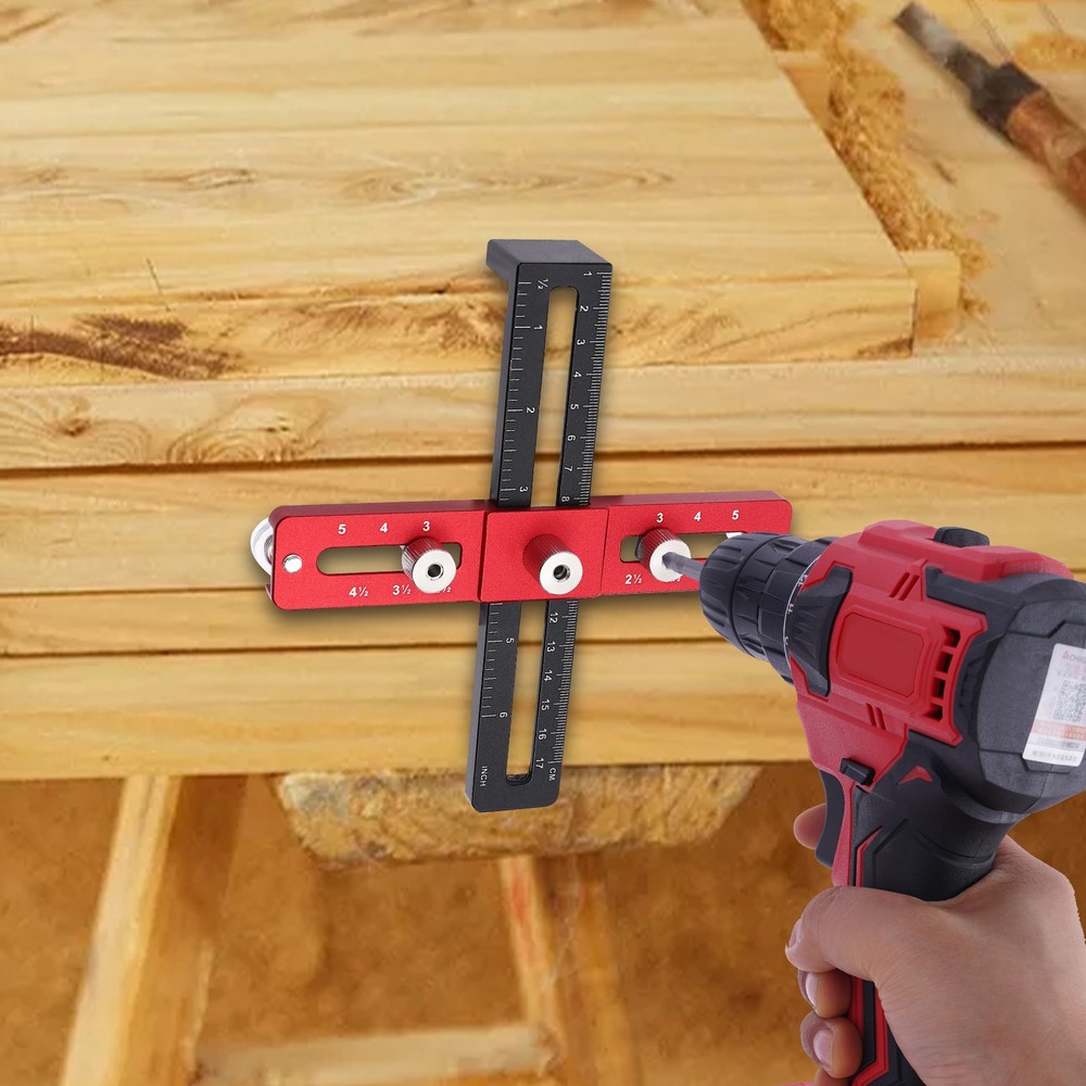 Woodworking Drill Guide with 2 Drills, Drilling Positioning Guide Ruler Tool