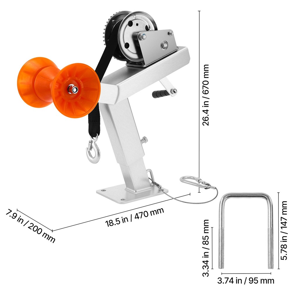 Boat Trailer Winch Stand with Roller 1200 lbs Winch Boat Winch Mount