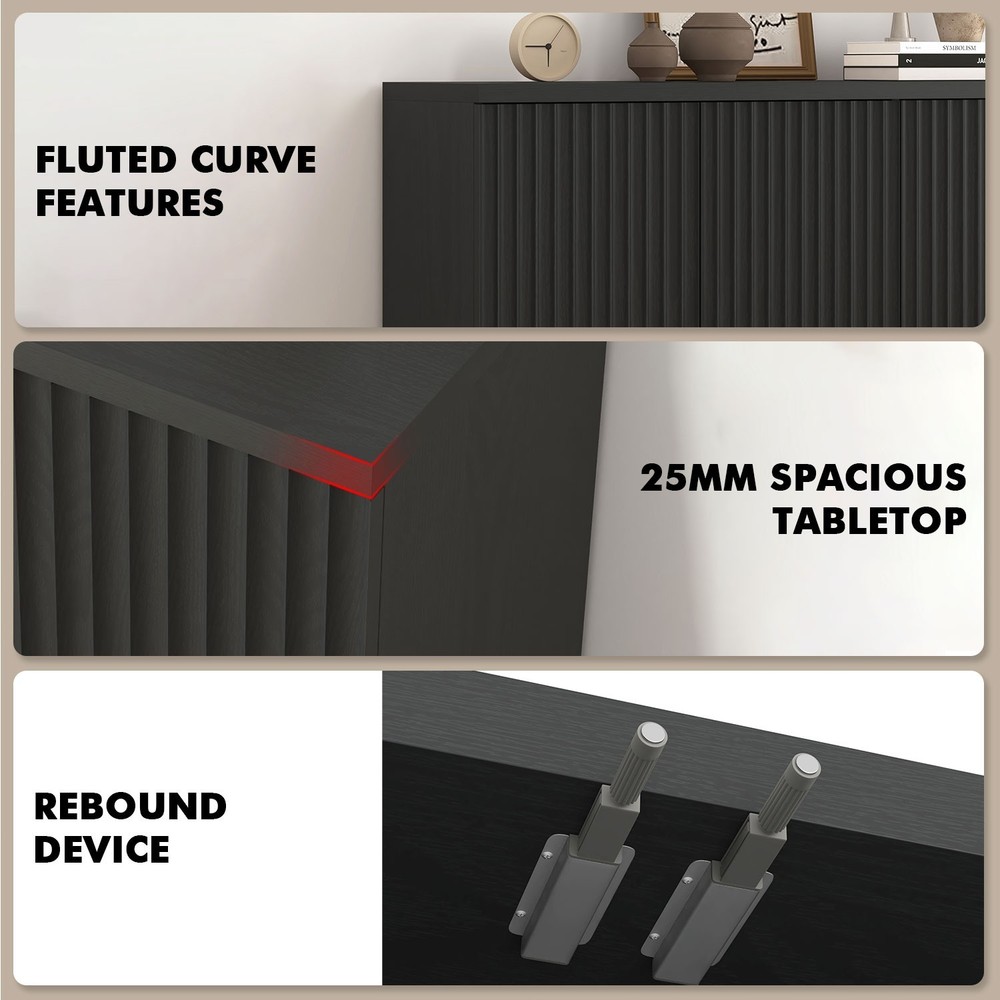 Fluted Sideboard with Storage 4 Doors & Adjustable Shelves Large Buffet Cabinet