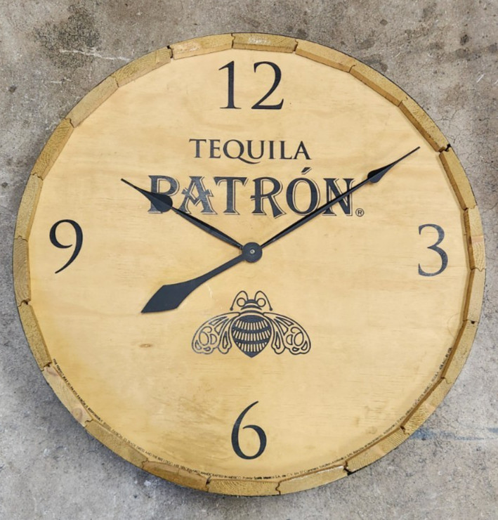 Patron Tequila Barrel Lid Wall Clock for Bar 23"x23"