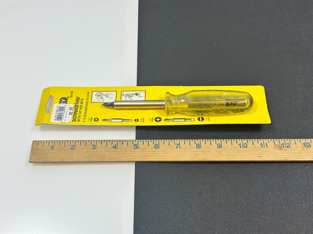 🇺🇸 Stanley Tools USA 66-401 4-Way Screwdriver, Yellow Hard Handle 1/4 Hex Bits