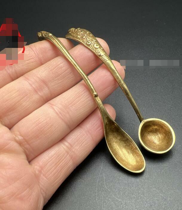 2Pc Tea Set Brass Long Handle Spoon Teaspoon Tea Copper Medicine Spoon Tea Set