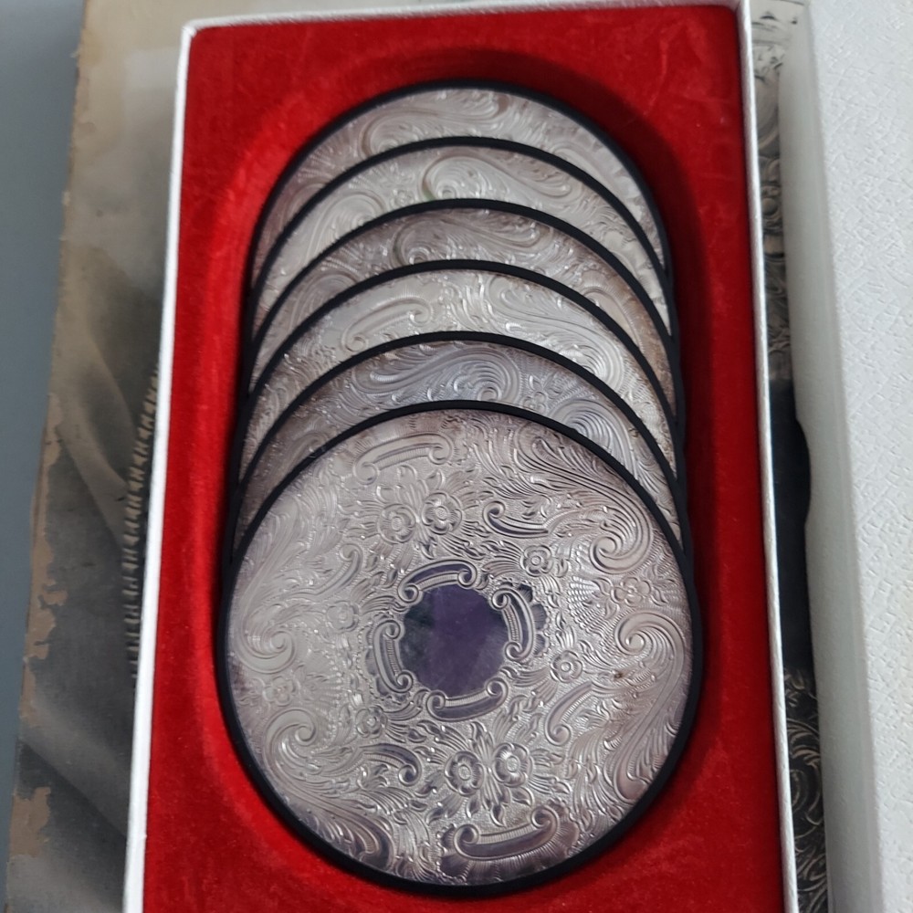 Vtg. Platonex RegD - 6 Silverplated Coasters - Plastic base