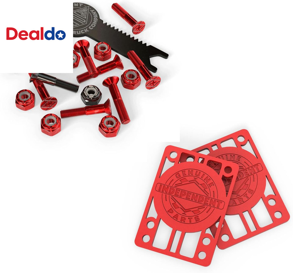 Trucks Skateboard Hardware 1" Black/Red + Tool + Red Indy Risers