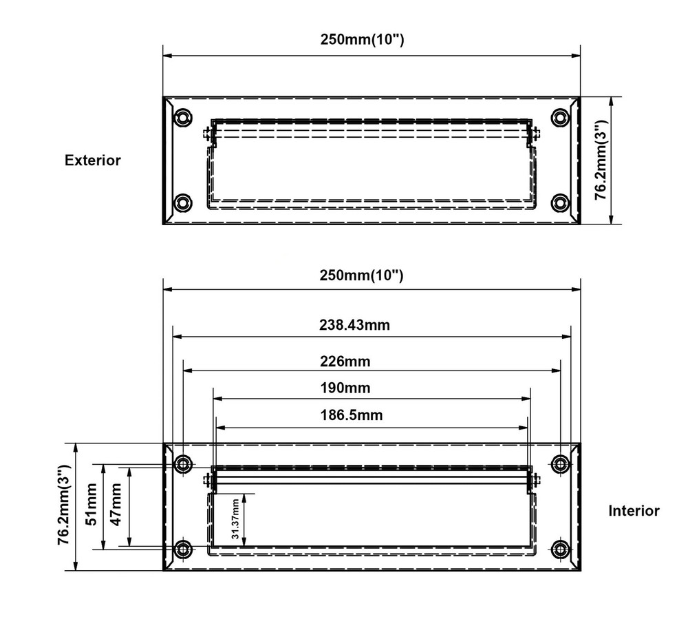 QCAA Solid Brass Mail Slot, with Solid Brass Interior Frame, 10" x 3", Matte Bla