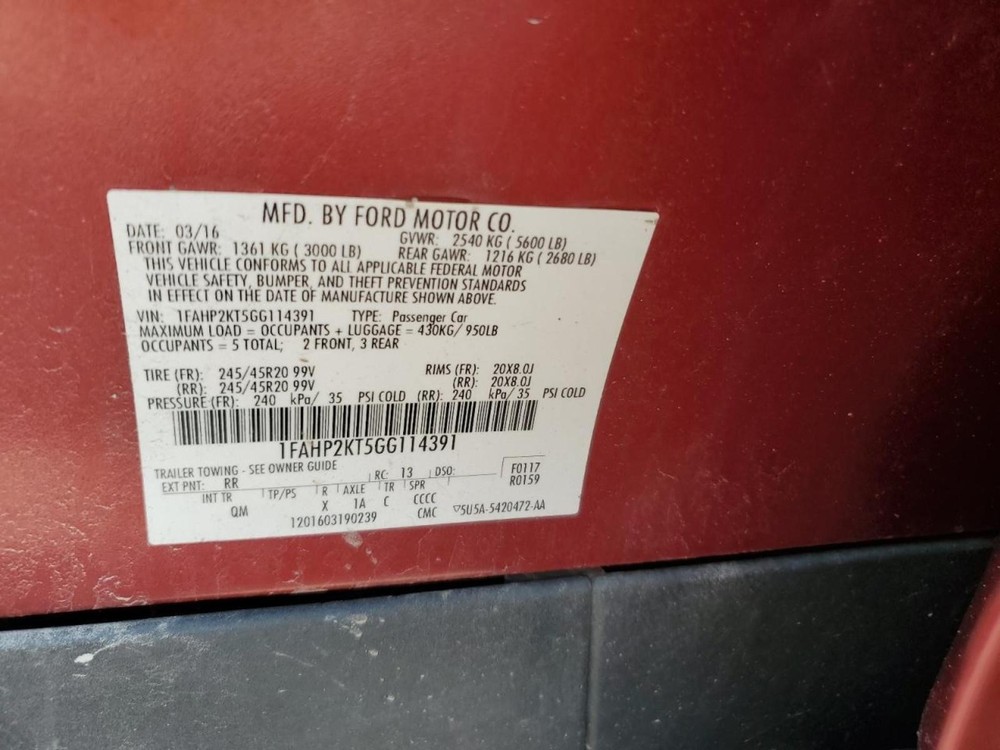 2016 FORD TAURUS LR Door Trim Panel