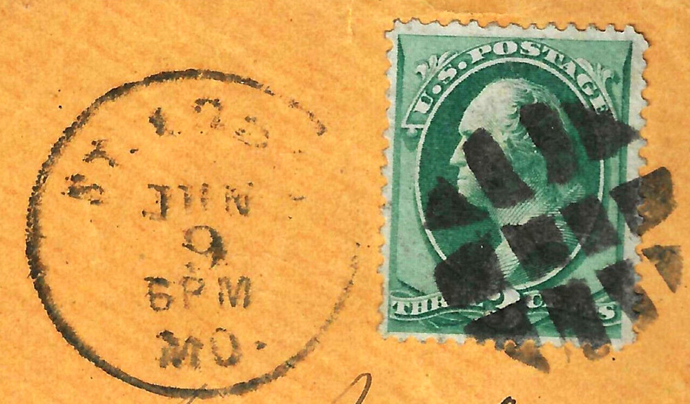 "ST JOHNS MO BOLD GRID" Fancy Cancel 3 Cent Washington On Piece US 41-9